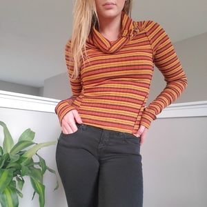 Free People Brown Orange Cowl Neck Sweater Small